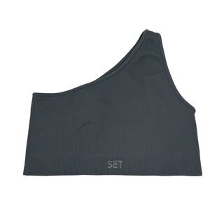 SET active One-Shoulder Gray Ribbed tank top sports bra size XS